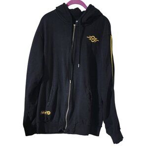 Fallout 76 Black Zip-Up Hoodie With Vault-Tec Yellow Stripe Design XXL Officiall